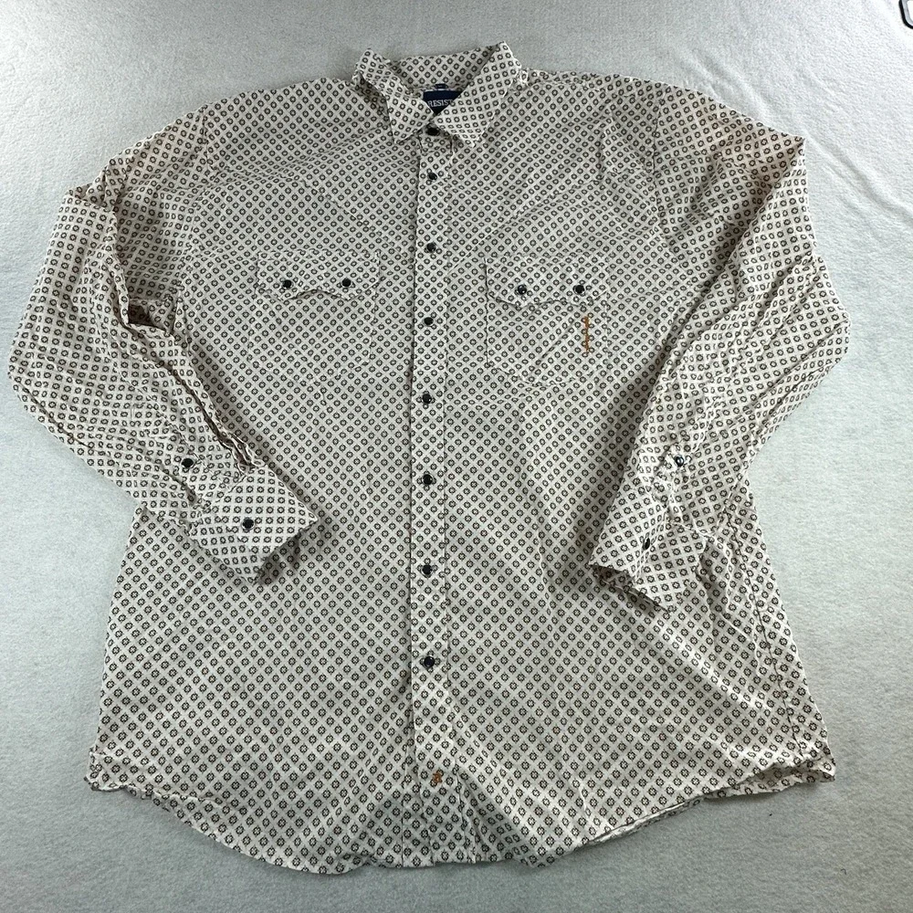 RESISTOL Mens Long Sleeve Western Shirt XL White Orange Blue Accents Pearl Snaps